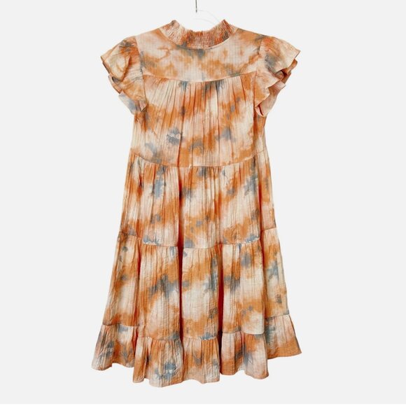 Current Air Tie Dye Tiered Dress Womens Size Small Gauze Peasant Tie Neck - Picture 2 of 9